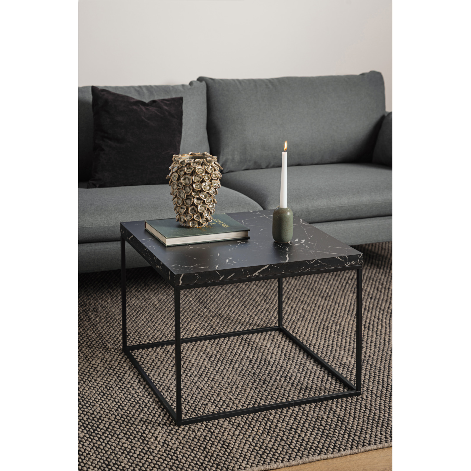 Salontisch Barossa Dekor Marmor-Optik schwarz 60 x 60 x 45 cm