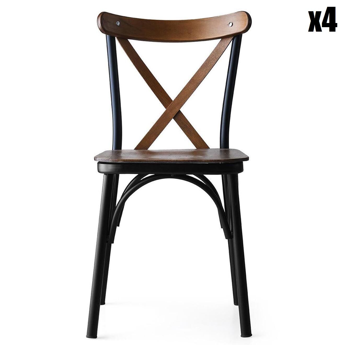 Wooden Art 4 chaises ahsa marron/noir - 42x84x41 cm