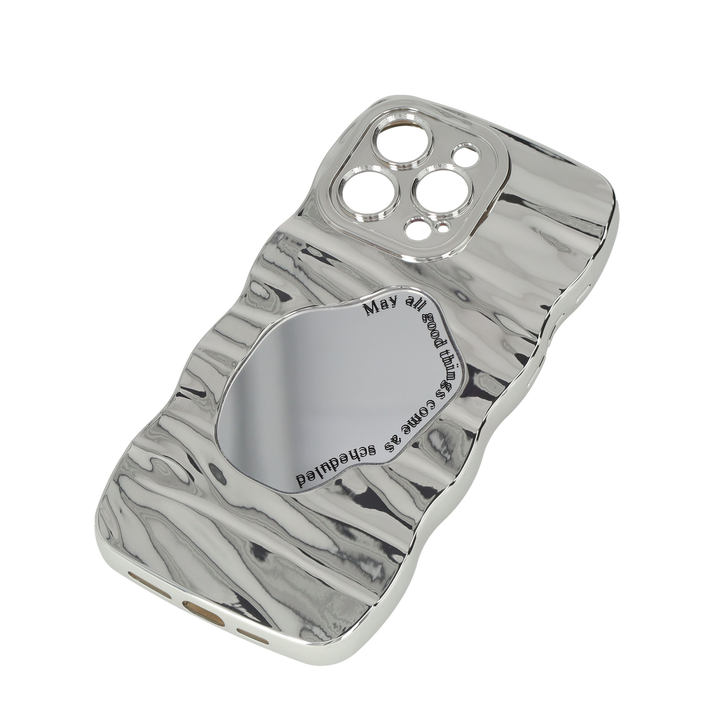 iPhone 15 Pro Max Gummi Case Hülle mit Spiegel und Kameraschutz - Silber