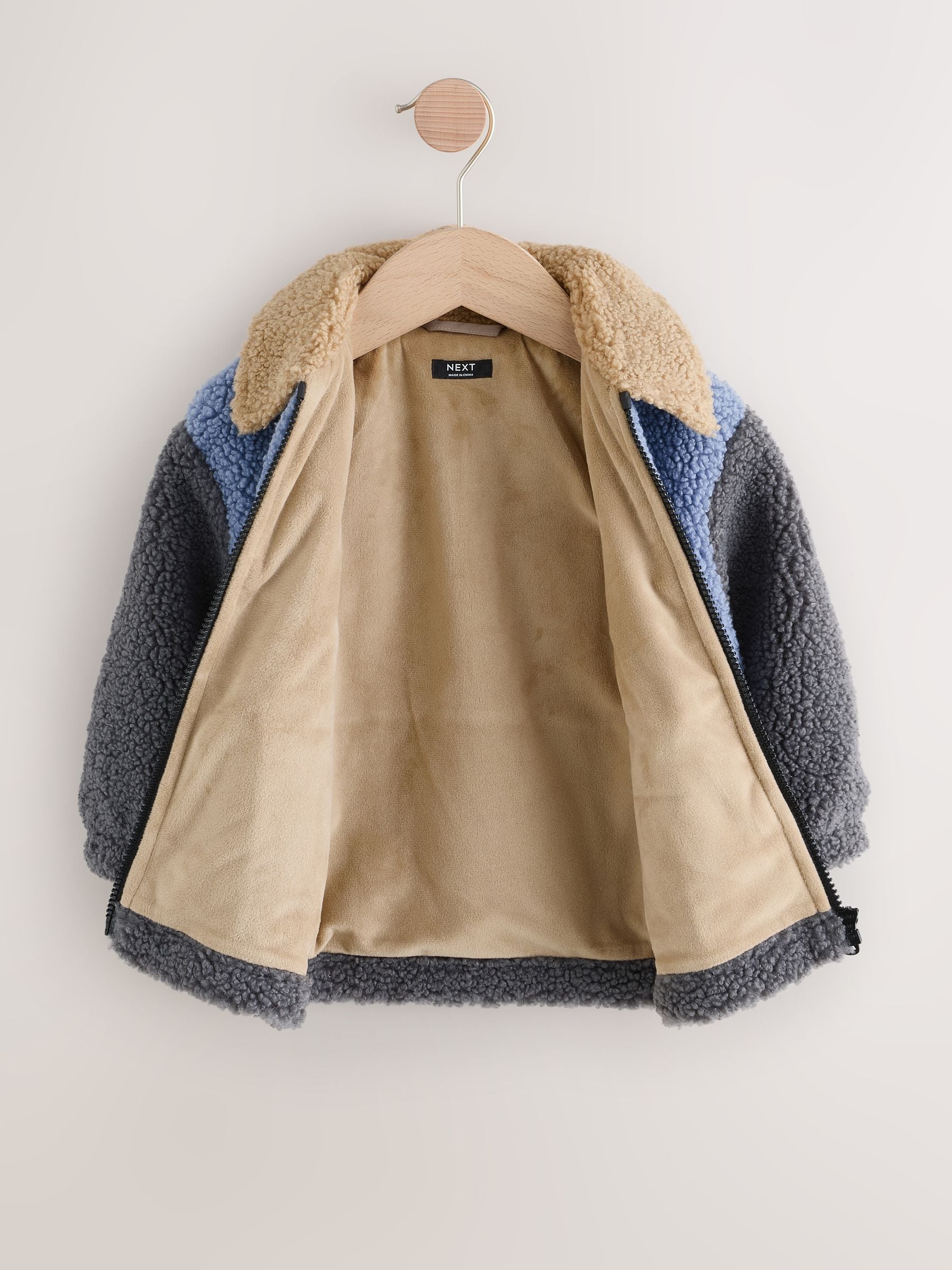 Antraciet/Blauw/Lichtbruin Colorblock - Fleece shacket van borg (3 mnd - 7 jr)