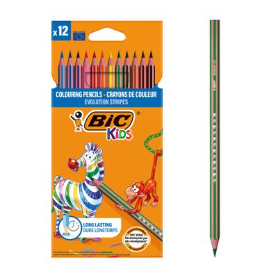 BIC KiDS Evolution Stripes - 12 Crayons de couleur - couleurs assorties - 3.2 mm