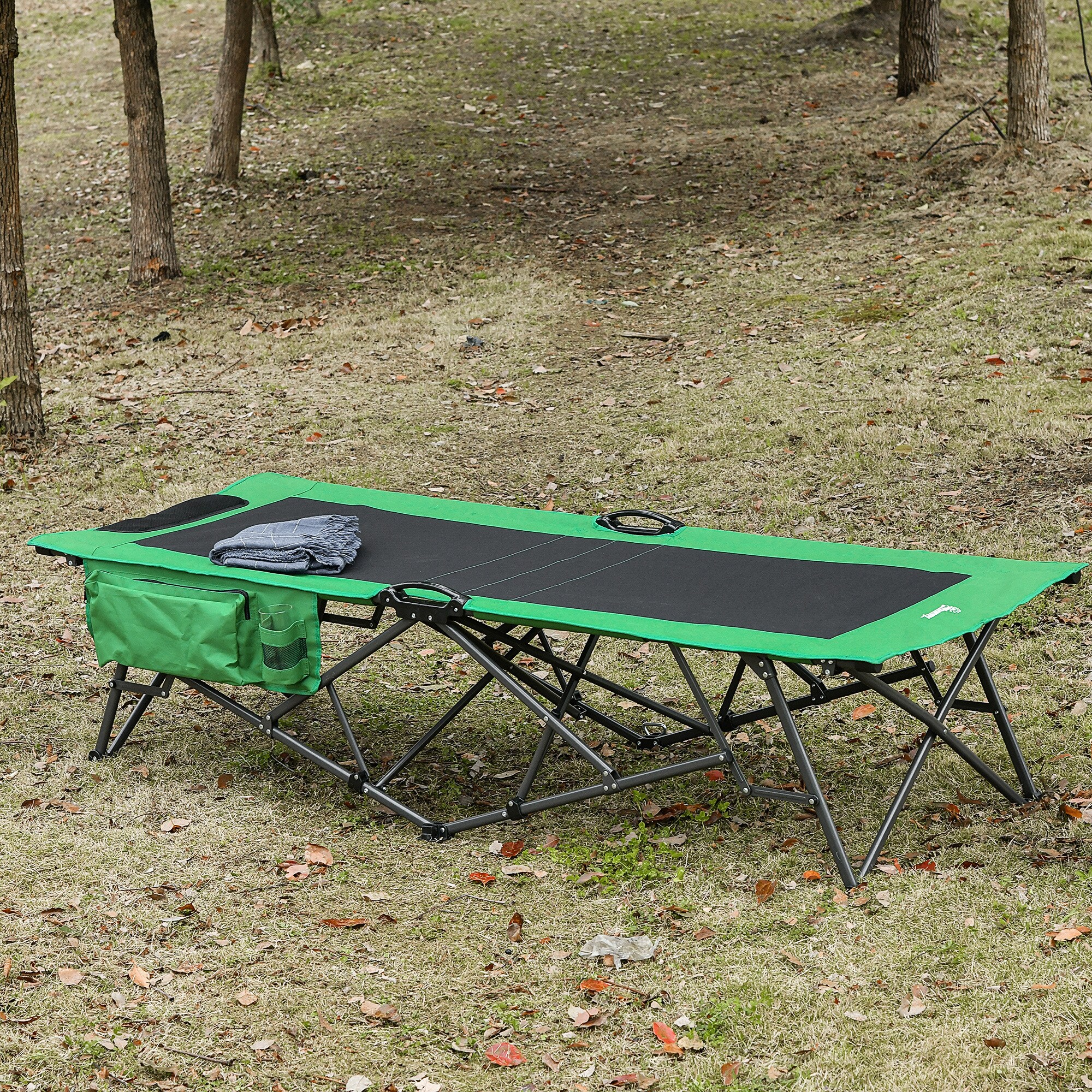 Outsunny Campingbett mit seitlicher Tasche grün, schwarz 200 x 73 x49 cm (LxBxH)