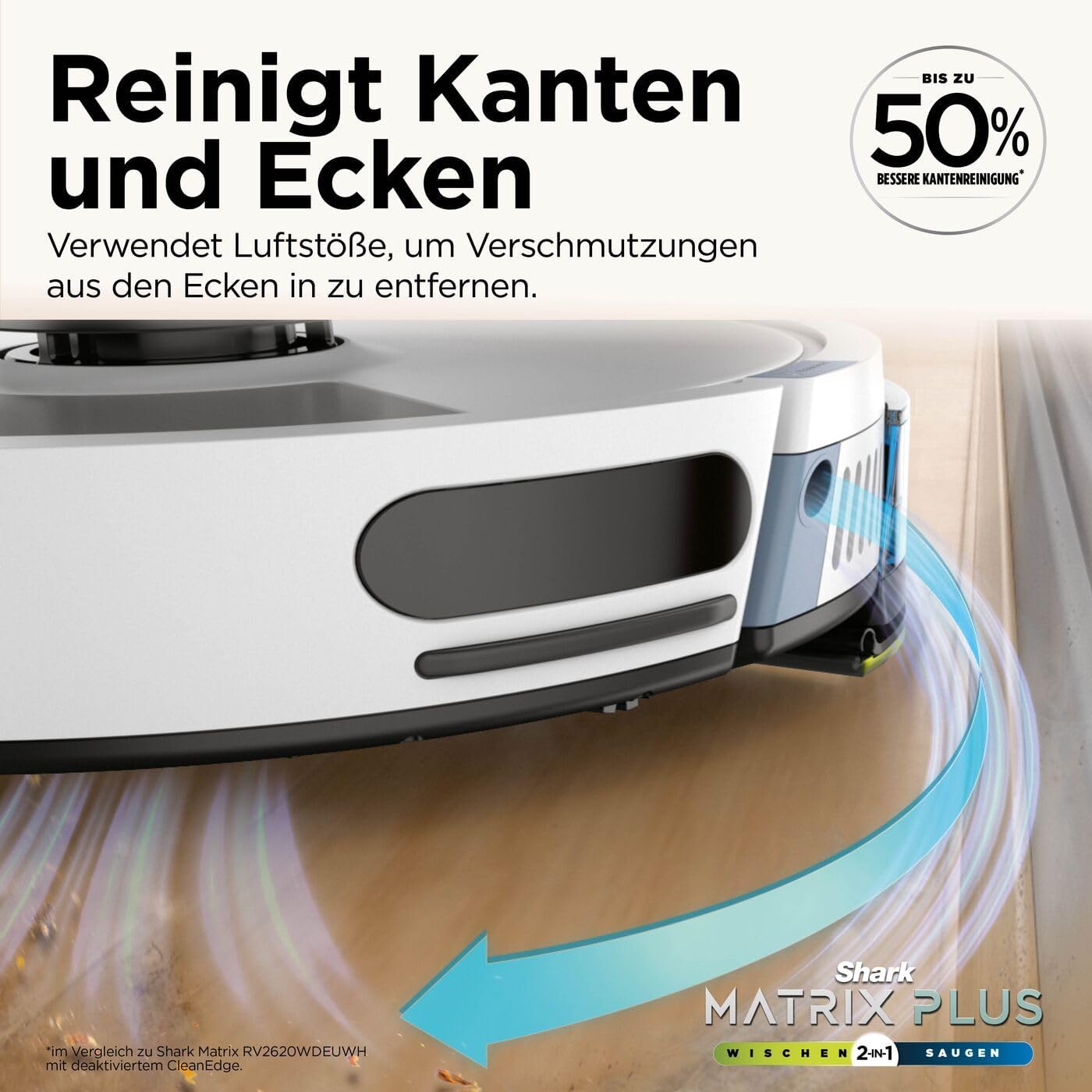 Shark Matrix Plus 2-in-1 Wisch- & Saugroboter mit LiDAR-Home Mapping, Matrix- & Kantenreinigung, für Teppich, Hartböden & Tierhaare, Selbstaufladend, Anti-Allergen, Weiß RV2620WDEUWH
