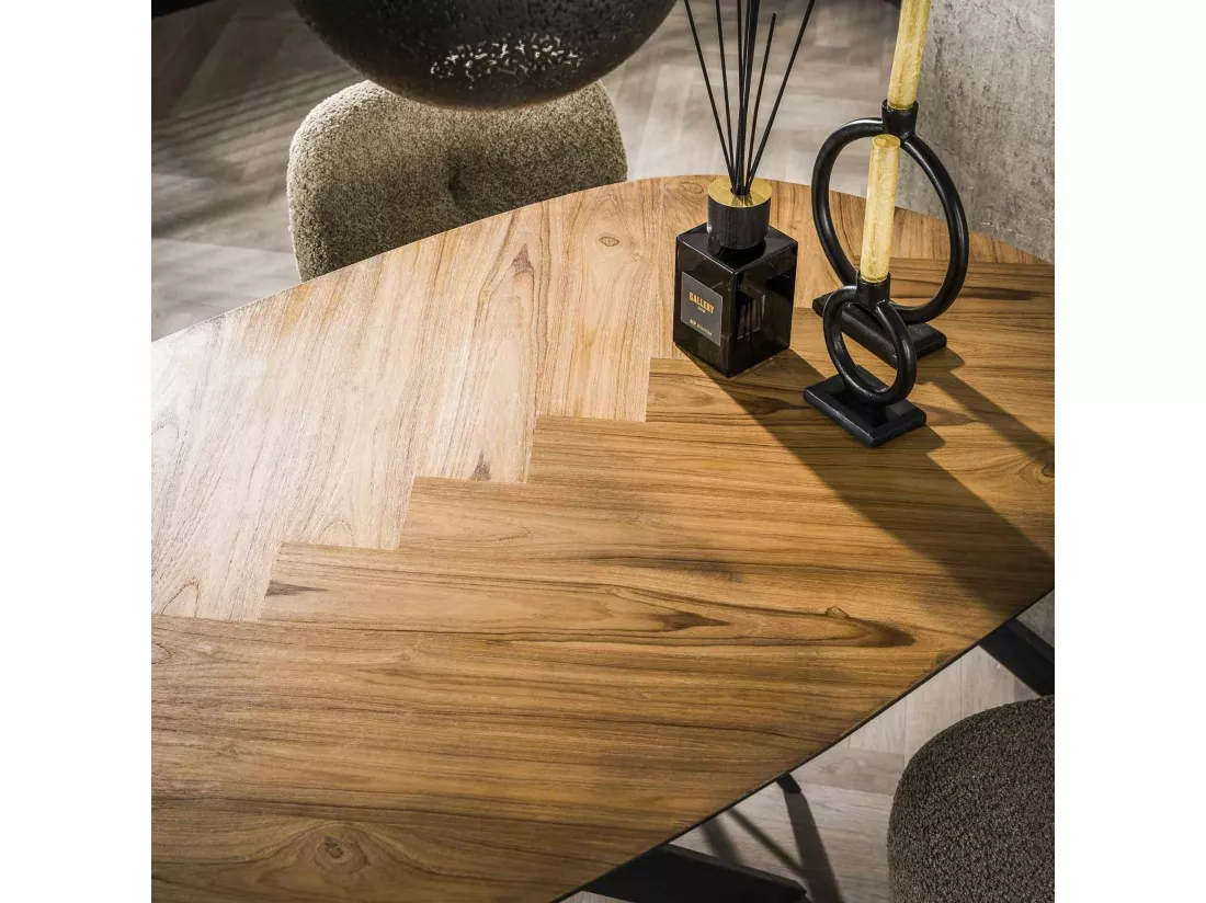 Table bar teck bords arrondis motif chevron 140 cm MAYA