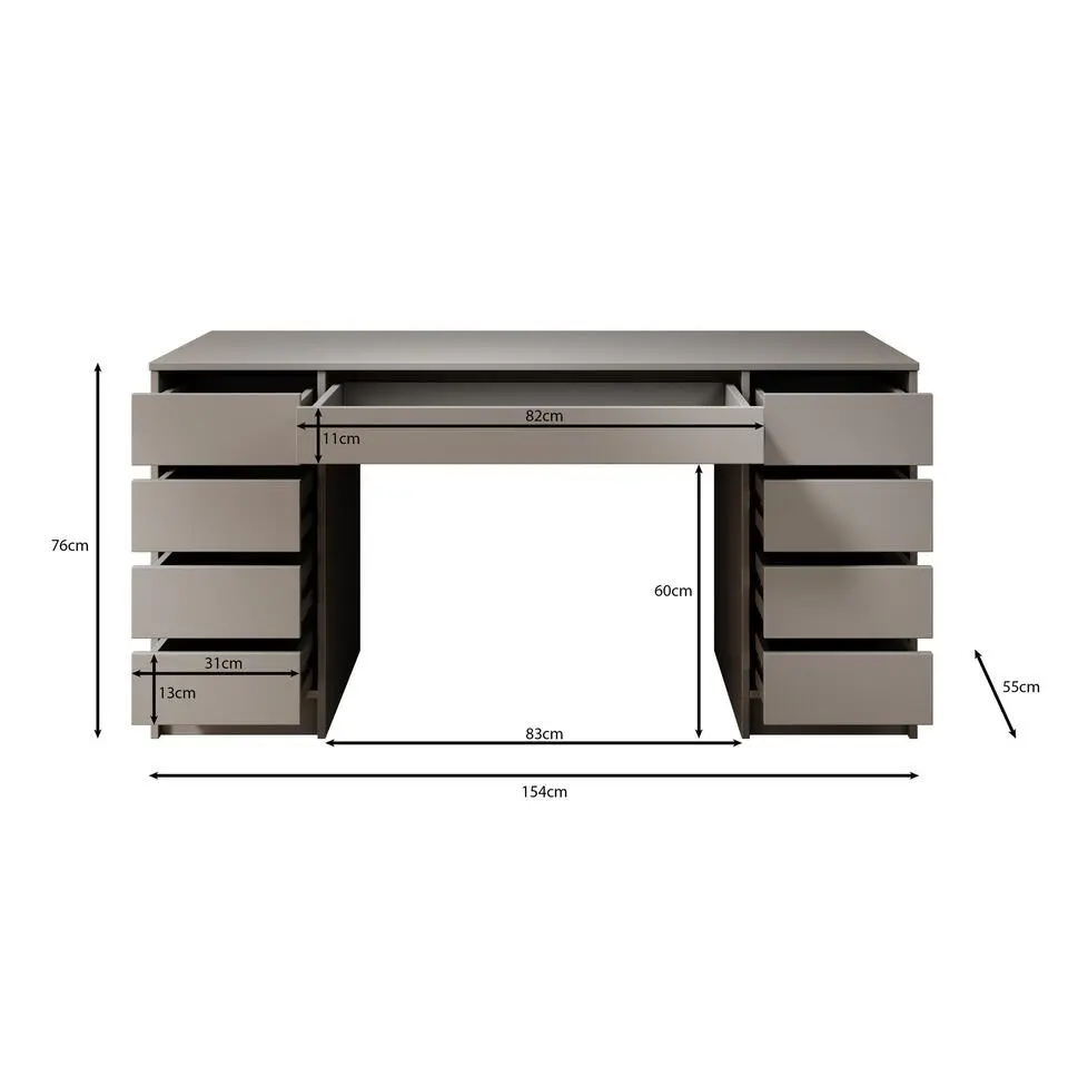 Meubella - Bureau Avio 2 - Antraciet - 154 cm