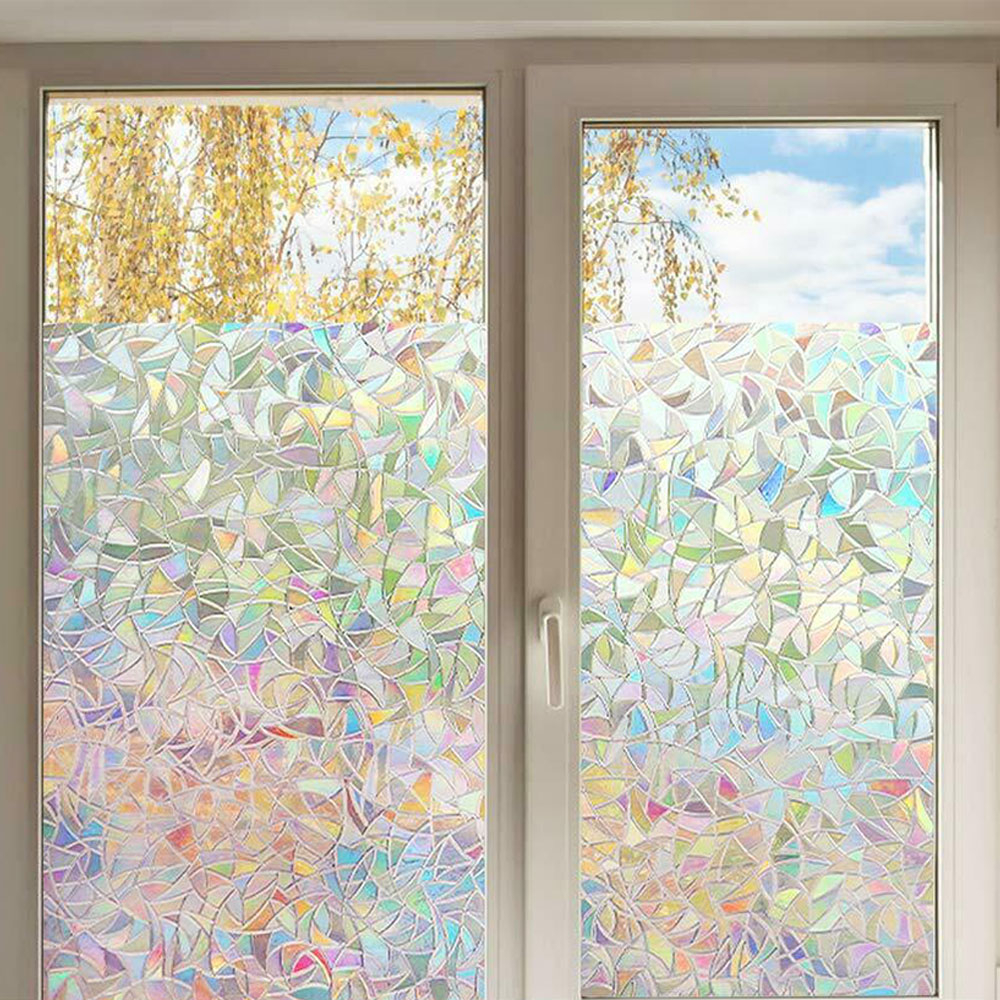 (45x200cm) 3D Deko Fensterfolie Regenbogen Effekt Statische Sichtschutz Folie Blickdicht (Anti-UV)