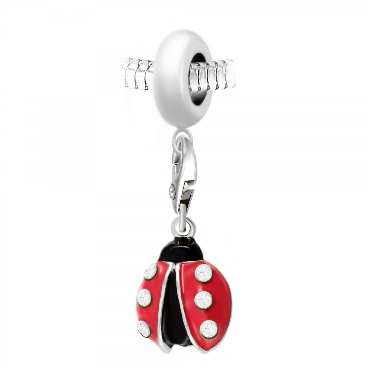 Charm perle SC Crystal en acier avec pendentif coccinelle orné de Cristaux scintillants