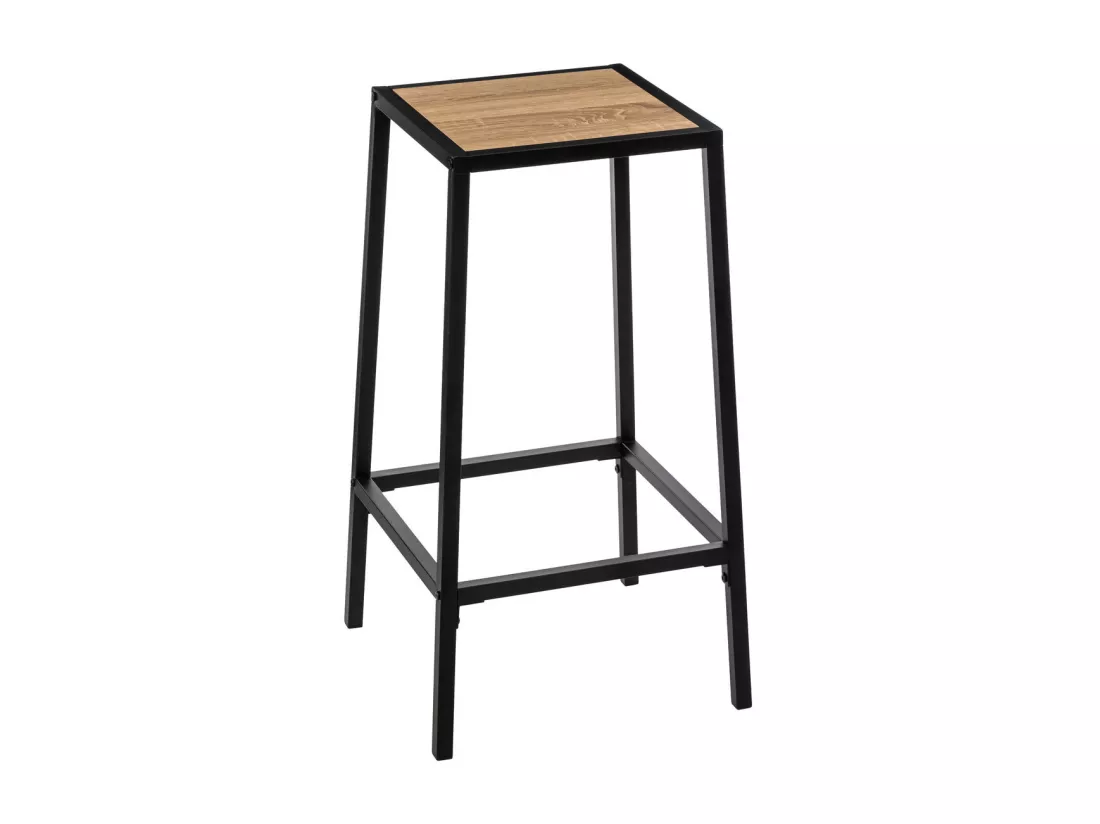 Lot de 2 Tabourets de Bar en métal Noir et assise en Bois