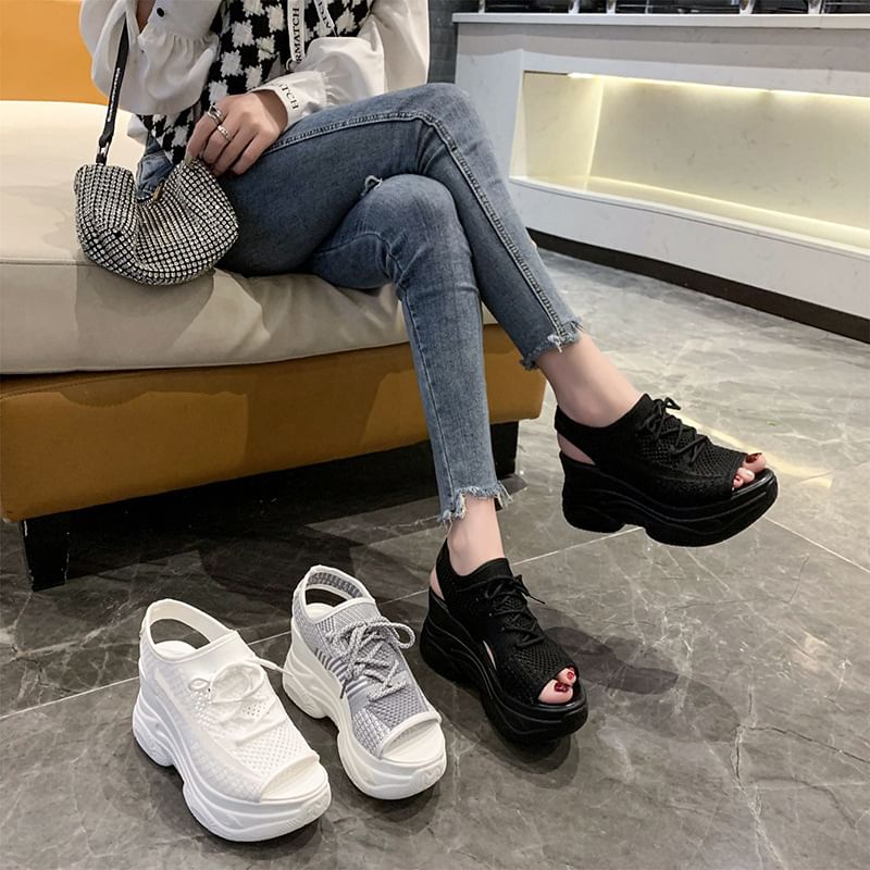 FRAISO - Peep-Toe Sneakers met Uitsparing en Platform