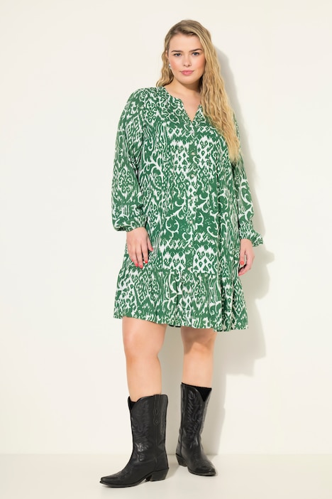Kleid, kurz, grafischer Print, Ballon-Ärmel