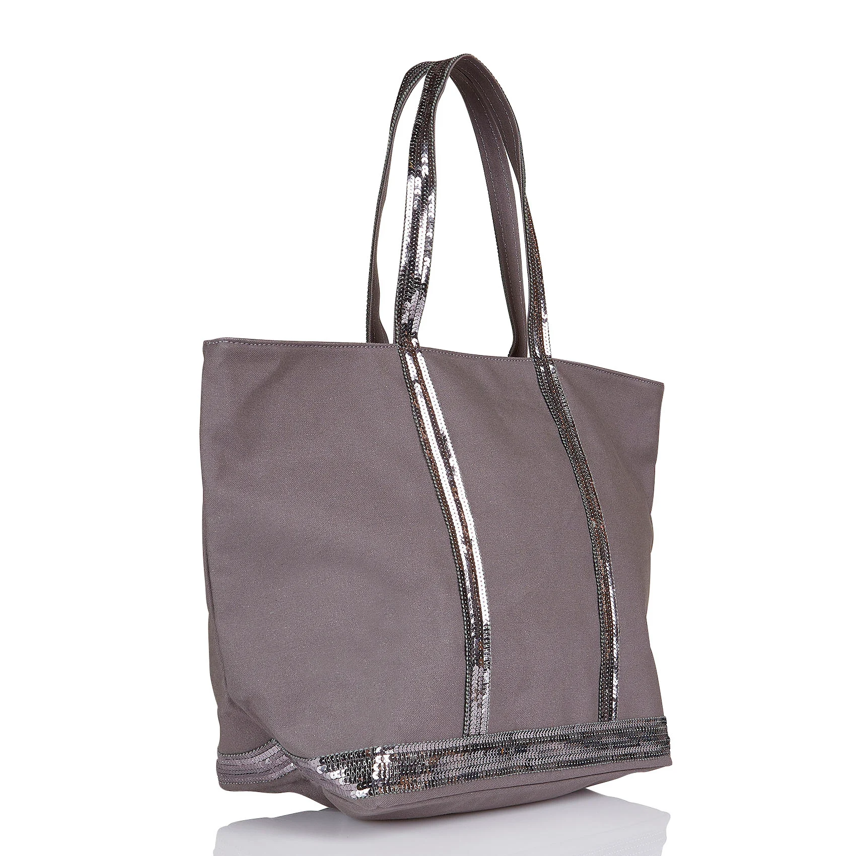 Cabas L à sequins en toile de coton| Gris