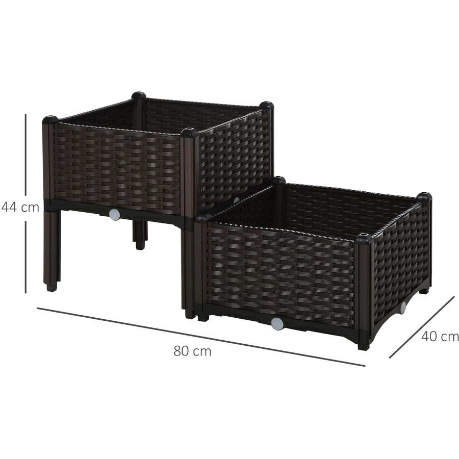 Outsunny 2-teiliges Hochbeet in Rattan-Optik dunkelbraun