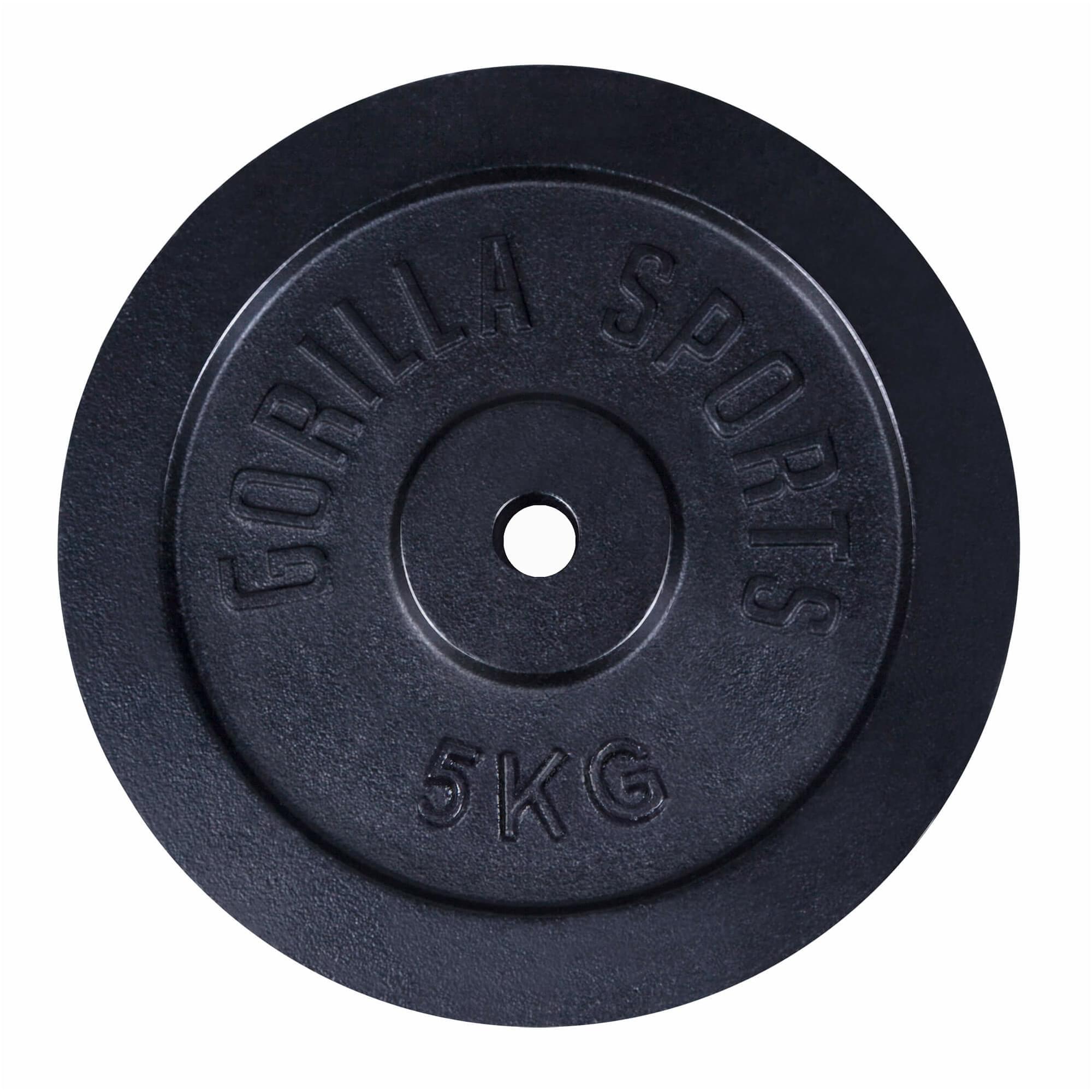 Conjunto de anilhas de ferro maciço Gorilla Sports: 2 de 10 kg e 2 de 5 kg.
