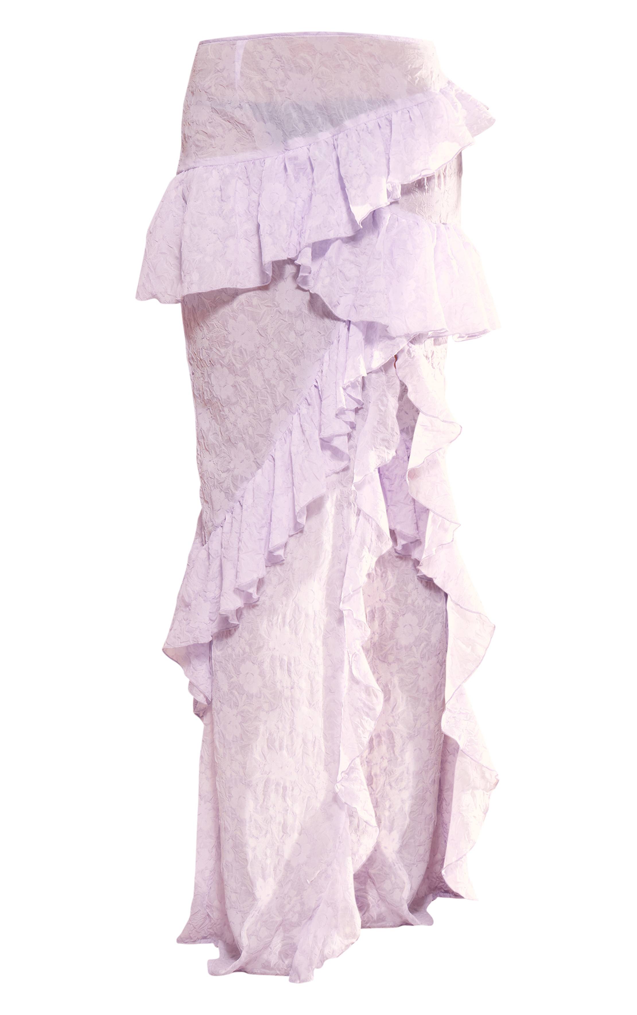 Lilas Jupe Longue En Mousseline De Soie Transparente Texturée À Volants
