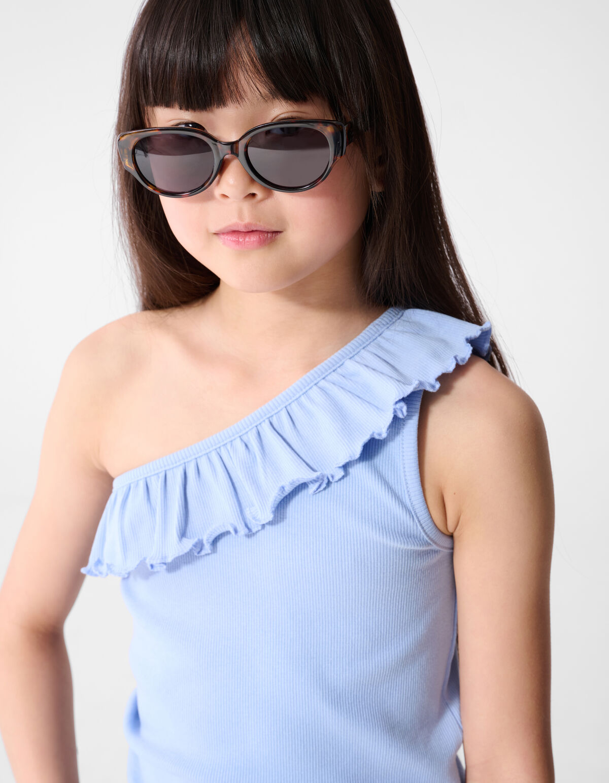 One Shoulder Rib Top Blauw