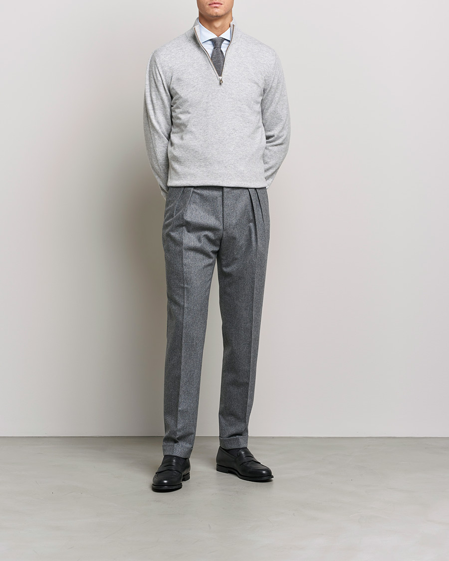 Brunello Cucinelli 2 Ply Cashmere Half Zip Light Grey