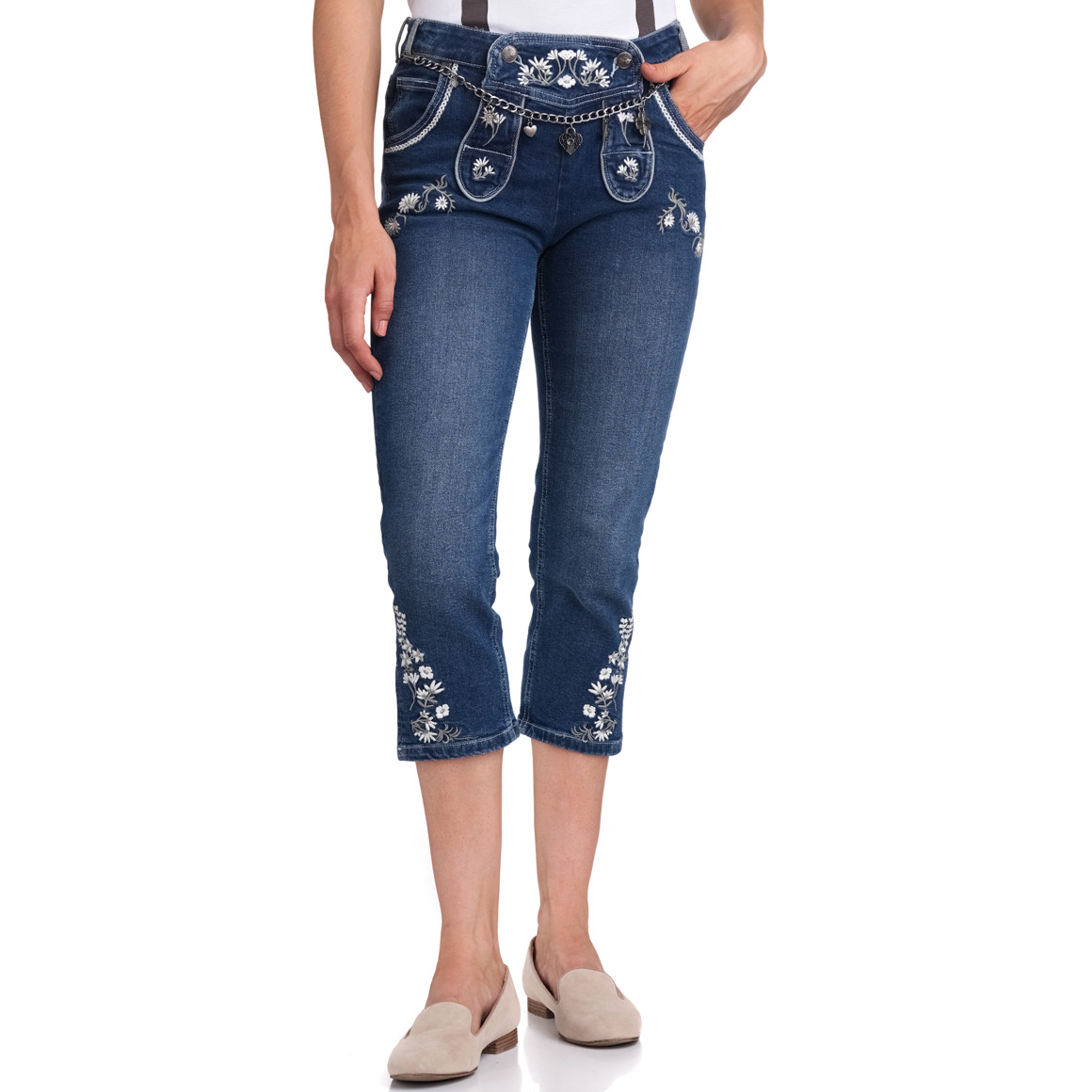 Gina Benotti 3/4 Damen Trachtenhose mit Stickereien dunkelblau