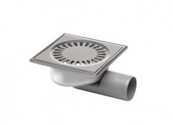 Aquaberg RVS vloerput m. ABS kunststof zij- en onderuitl. 50mm 150x150mm waterslot 30mm m. vergrendeling