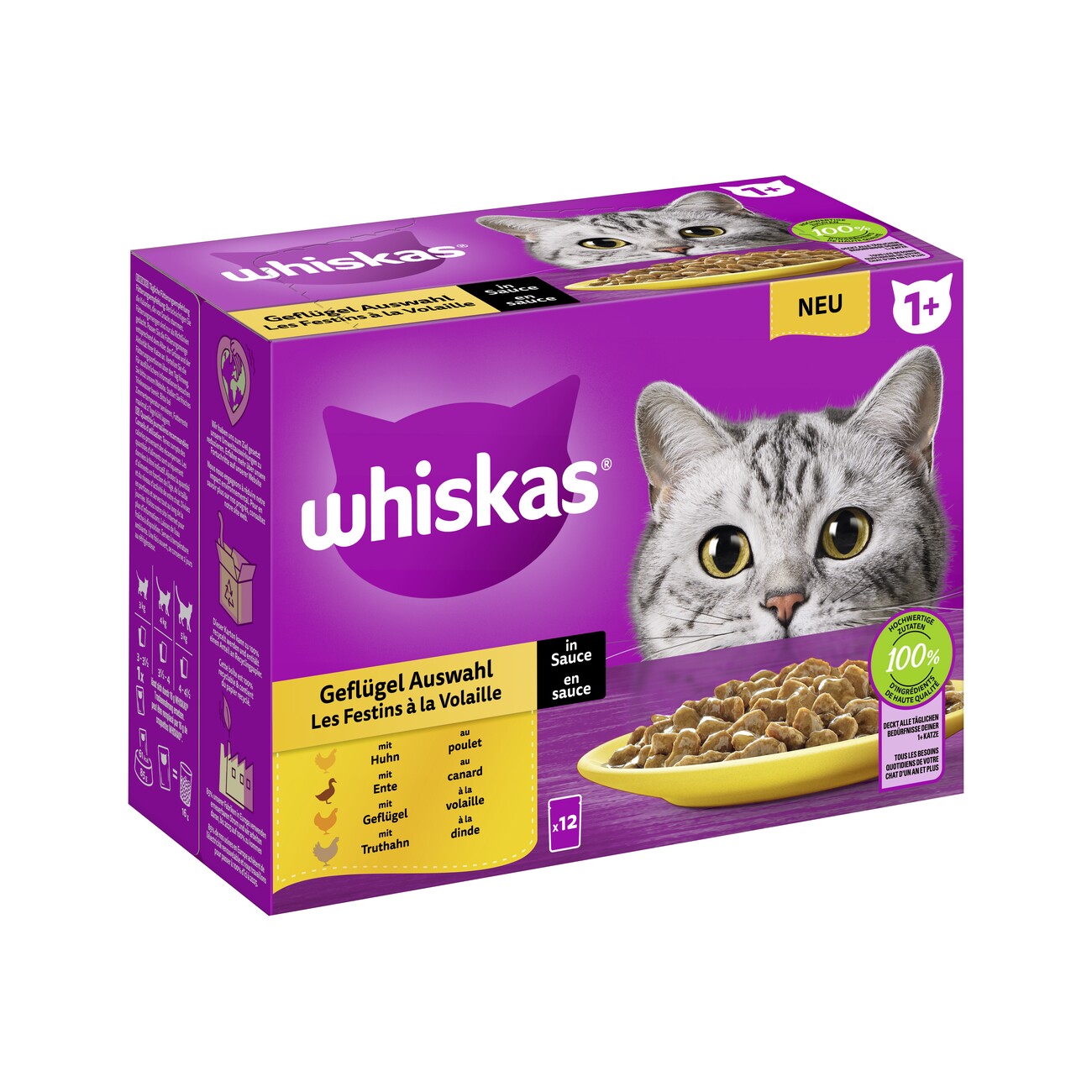 Whiskas Multipack 1+ Geflügel Auswahl in Sauce 12 x 85g