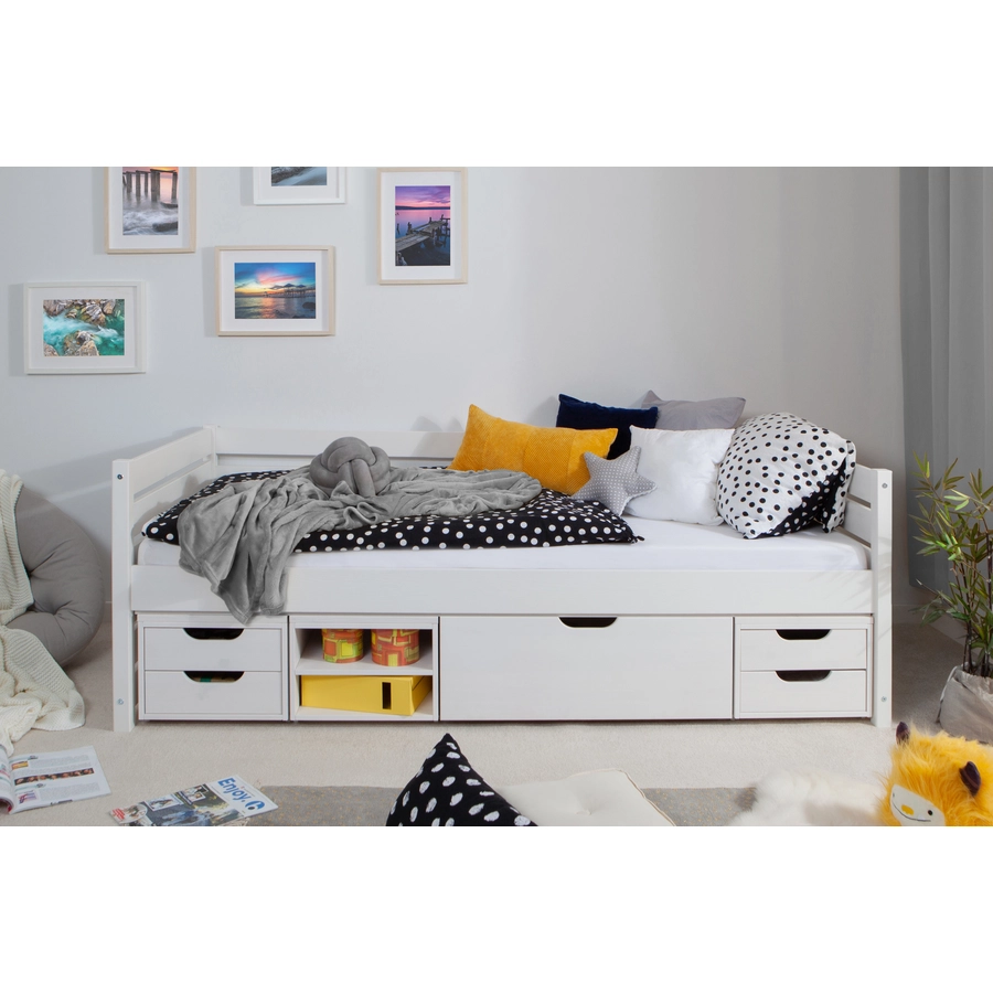TICAA Sofabett Naomi inkl. Funktionsschubkästen, 90x200 Weiß