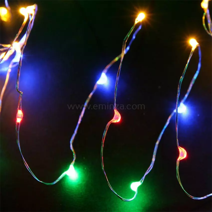 Guirlande lumineuse à piles 5 m 100 Micro LED câble argent Multicolore