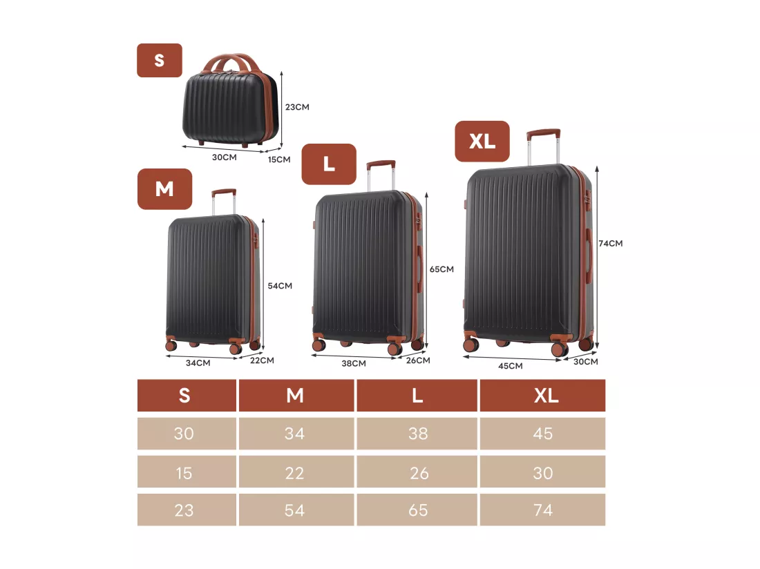Bagage à main de 4 pièces 14&20&24&28 pouces– bagage à coque rigide - Avec poignées télescopiques en métal - noir