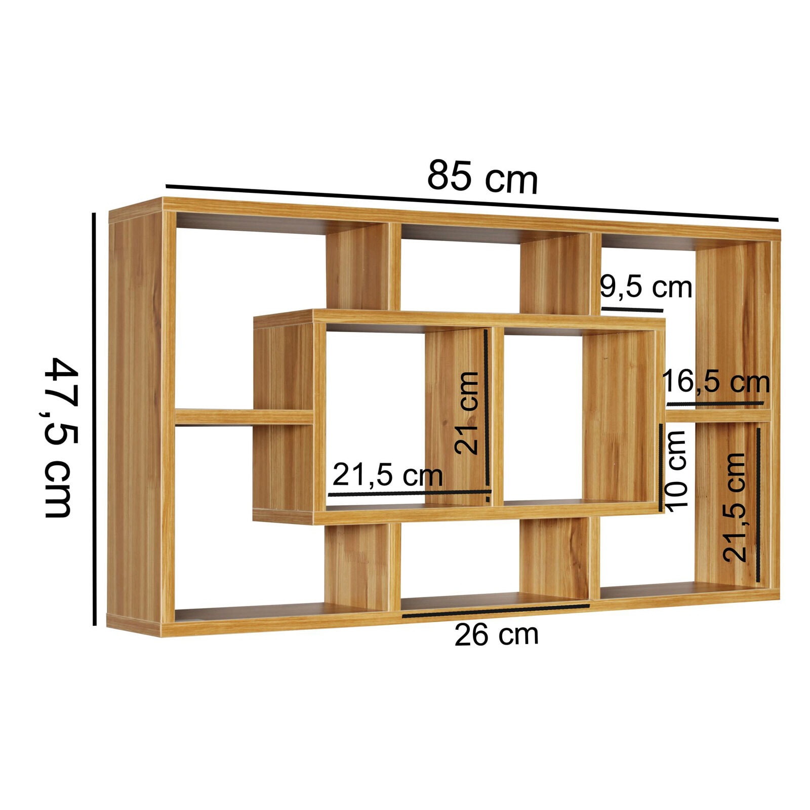 Wandregal 85 x 48 x 16 cm Buche-Dekor