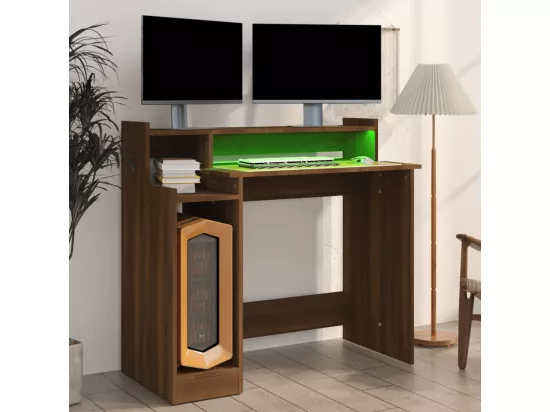 Bureau et lumières LED Chêne brun 97x45x90 cm Bois d'ingénierie