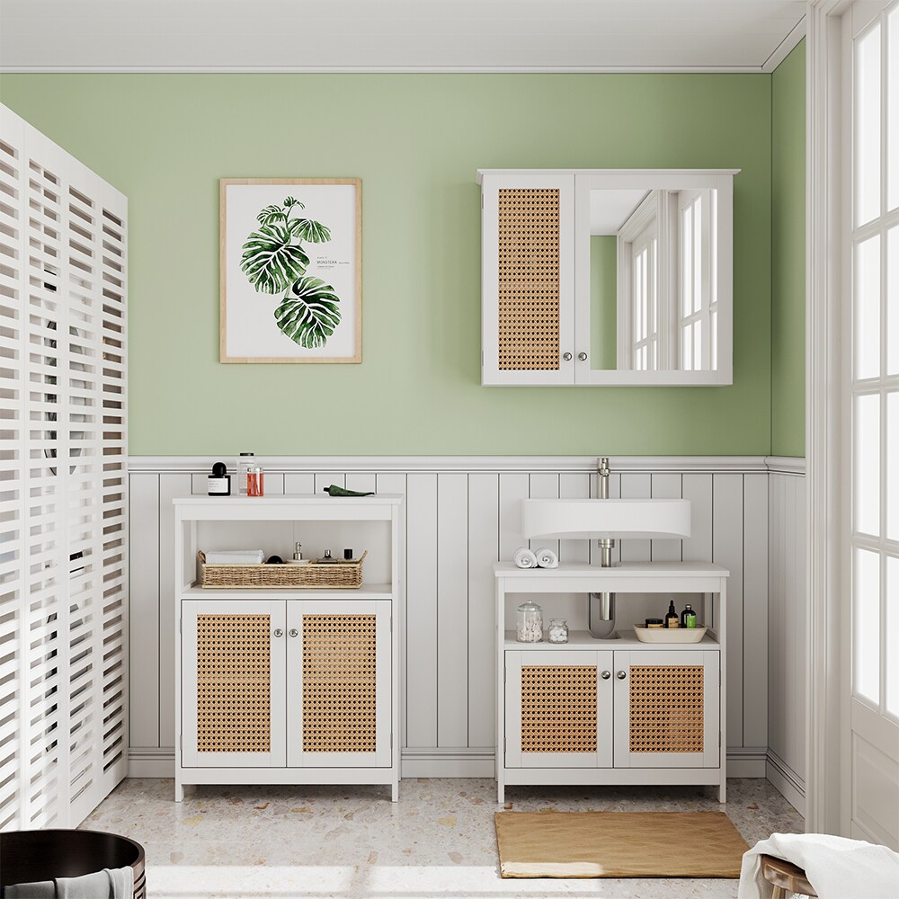 Vicco Badmöbel-Set Rosario, Weiß, moderne Serie, Badezimmer, dekorative Front, Spiegelschrank, Waschtischunterschrank, Sideboard