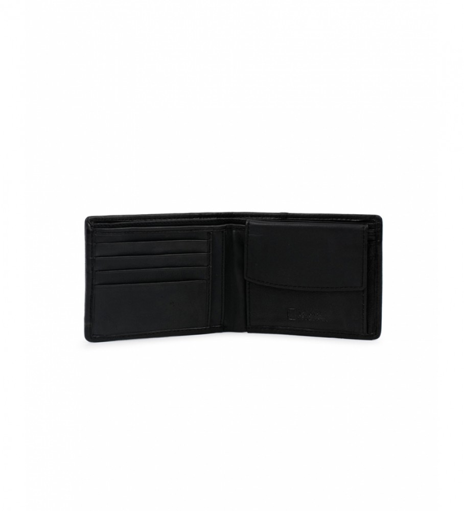 Carteira National Geographic Wind em couro, preta e amarela - 2x10,5x8cm -