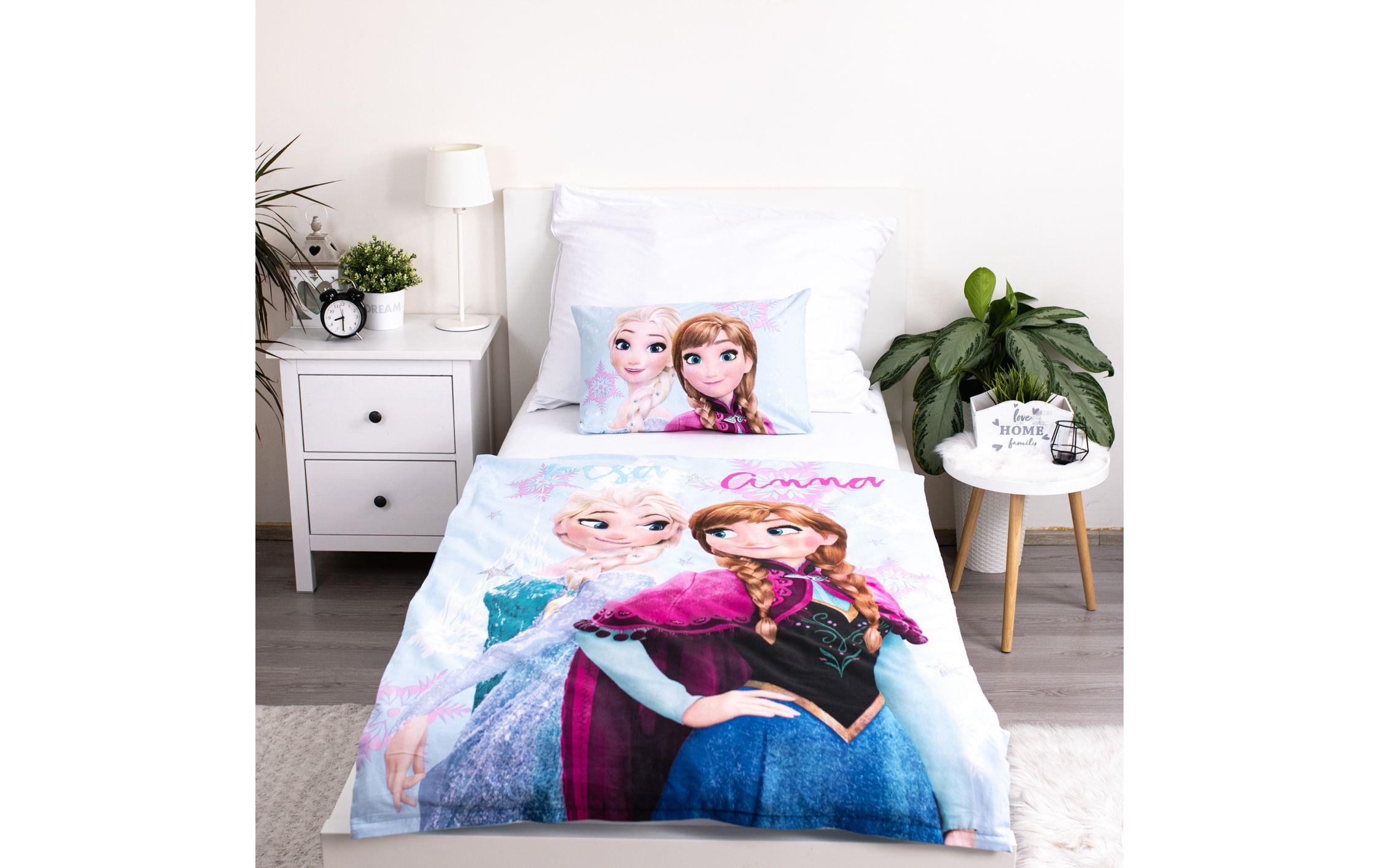 Kinderbettwäsche Frozen Light Blue 100 x 135 cm + 40 x 60 cmBettwäscheset für ein kleineres Kinderbett