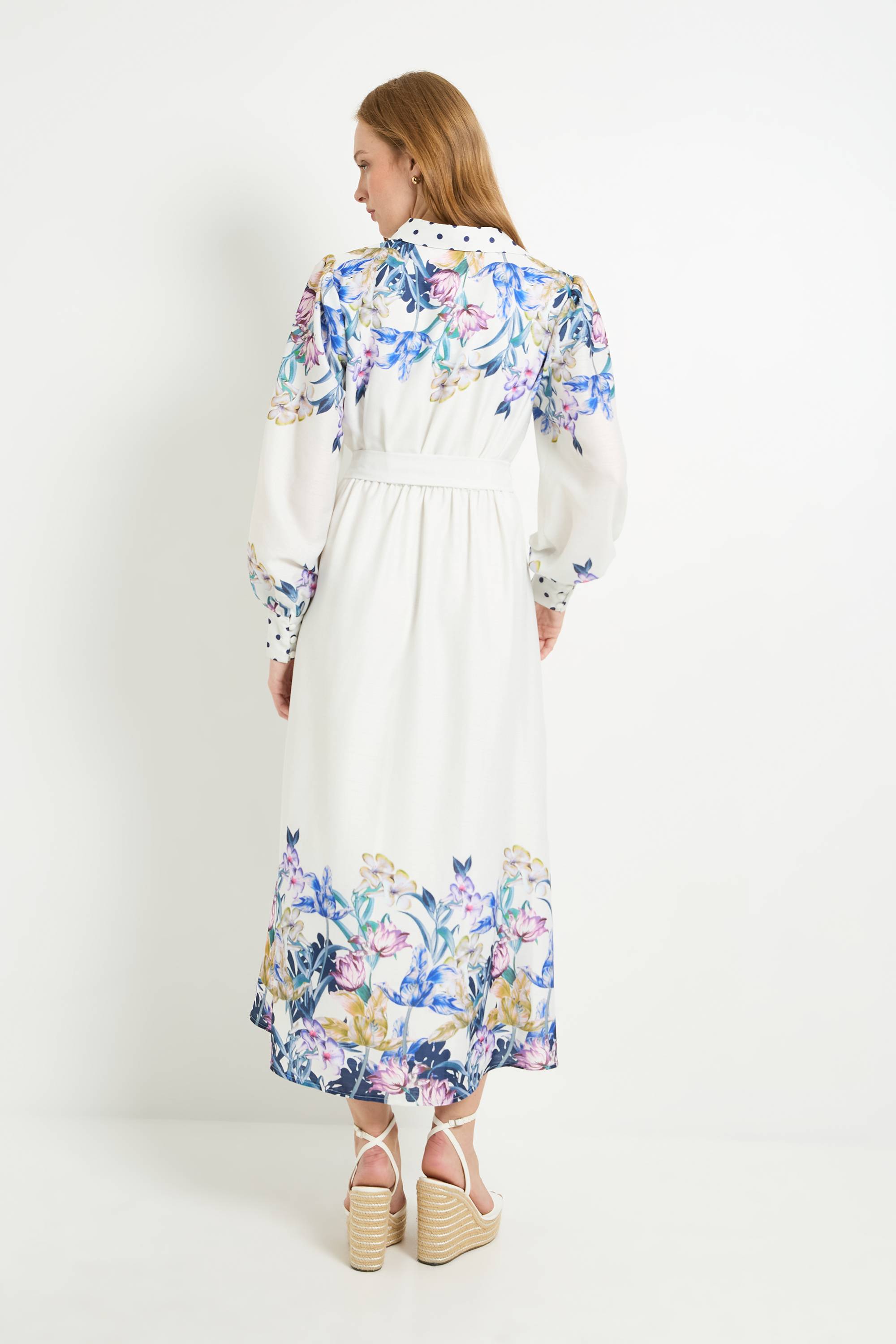 Wallis Robe Chemise Midi À Fleurs Avec Ceinture
