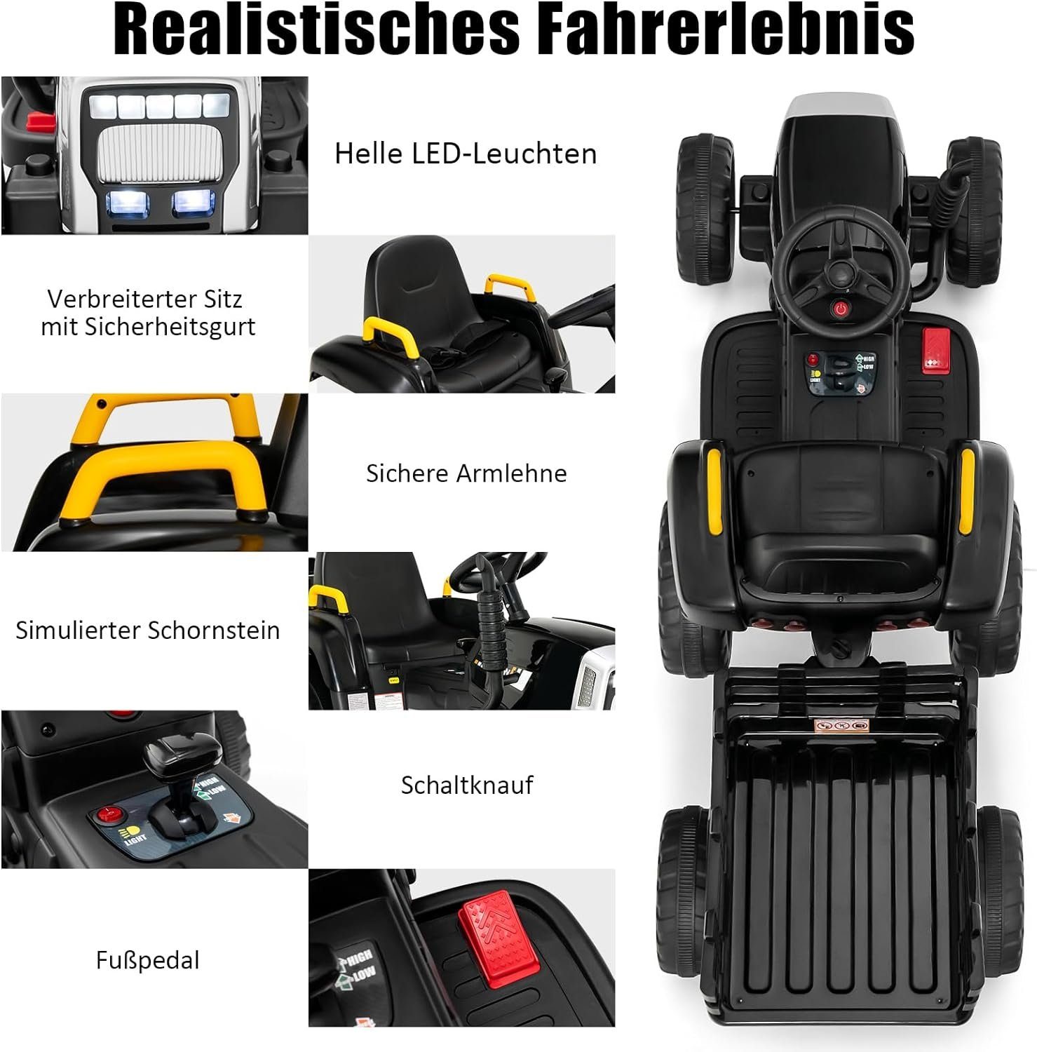 Carrinho trator elétrico infantil KOMFOTTEU, capacidade de carga de 30 kg, a partir de 3 anos.