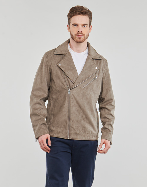 Jack & Jones - JJROCKY FAUX SUEDE BIKER JACKET - Beige