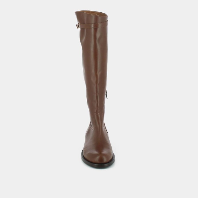 Bottes hautes et boucles latérales  en cuir cognac