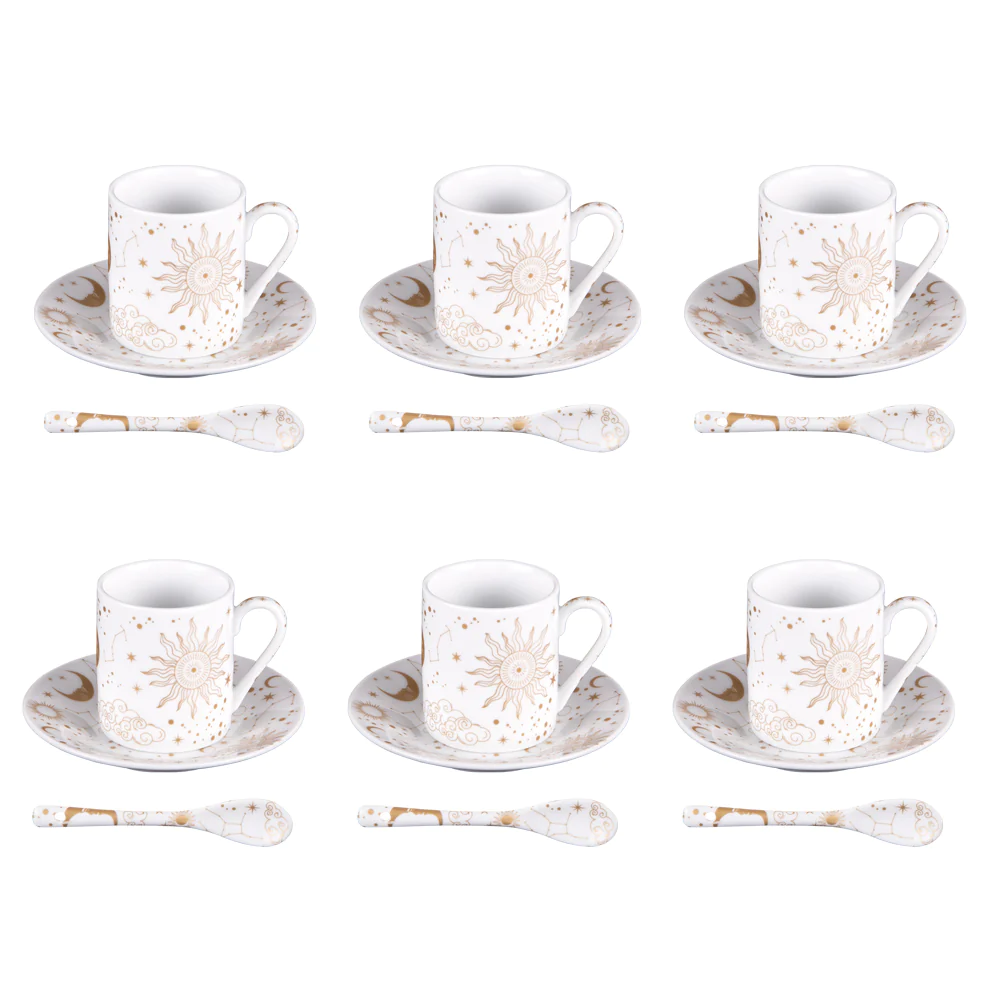 Set 6 tasses à café et sous tasses assorties + cuillère Céleste Table
