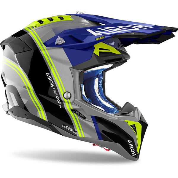 Airoh - Casque Aviator 3 Hima Gris / Noir / Bleu / Jaune fluo / Brillant
