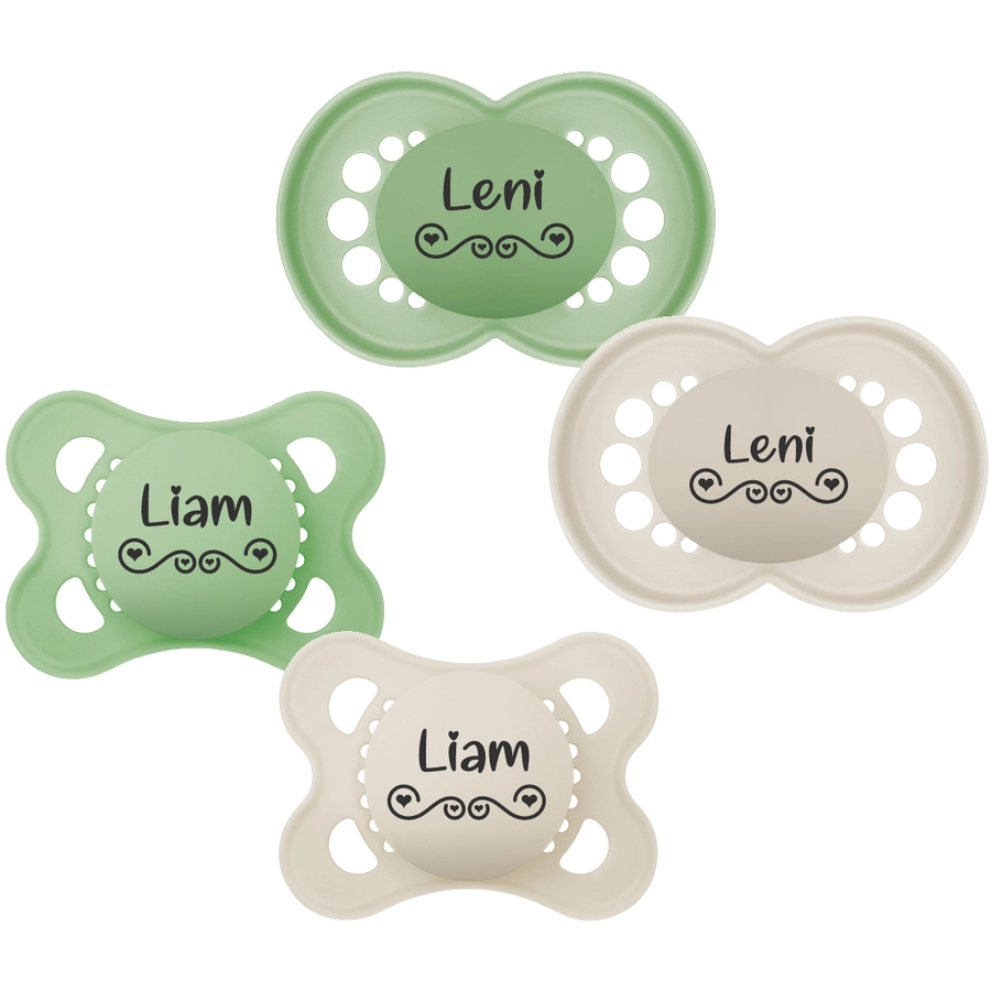 Schnullireich Schnuller mit Namen  Namensschnuller MAM Pure Love – 2er Set (Unisex) Grün