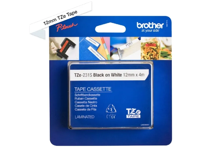Brother TZe-231S2 labeltape - sort på hvid 12mm x 4m