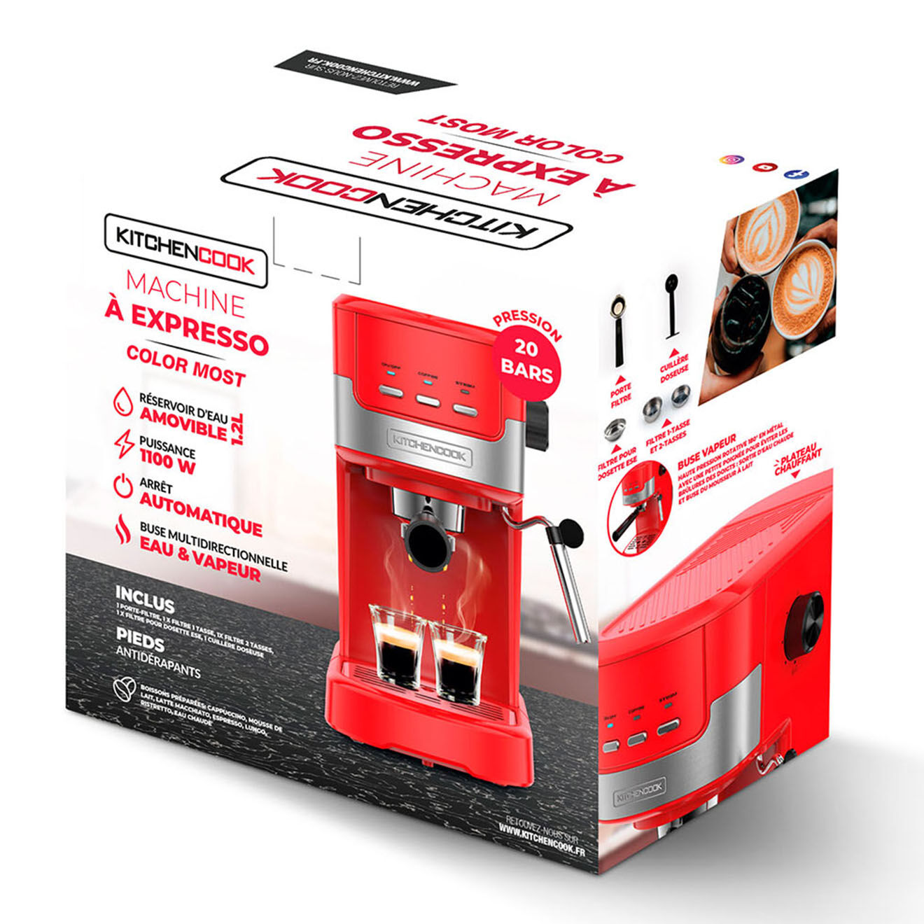 Kitchencook Machine à Expresso Moulu Et Dosette rouge - 43.5x39x37 cm