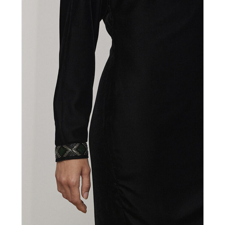 Lauren Ralph Lauren DRESS WT VELVET-COCKTAIL W/ TRIM Black velvet