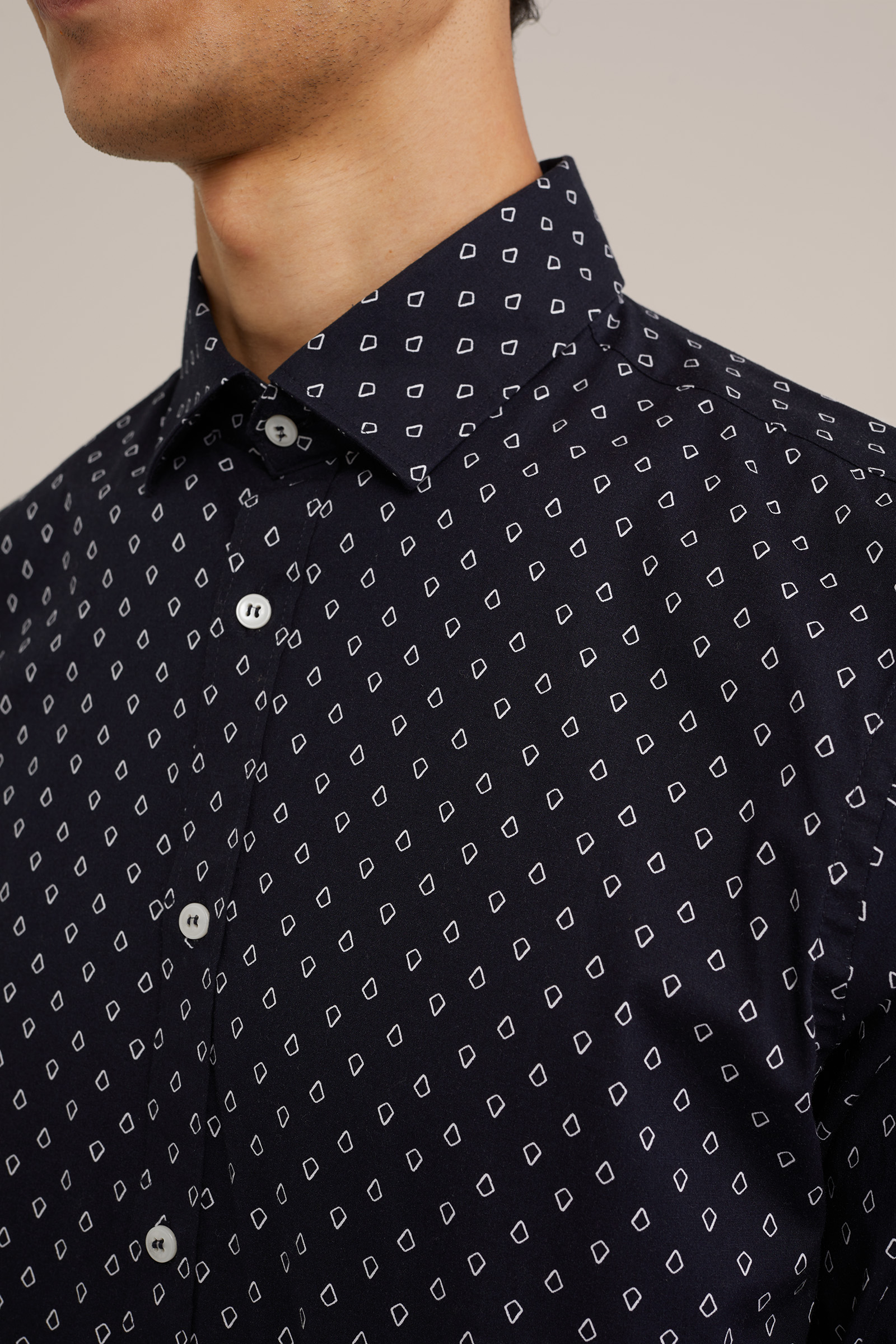 anti-odour stretch overhemd met dessin WE Fashion Donkerblauw