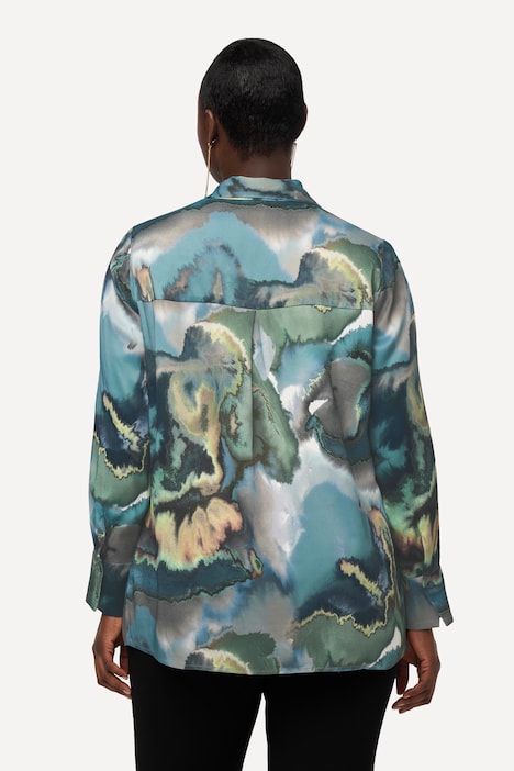 Bluse, Marmor-Design, V-Ausschnitt, Langarm