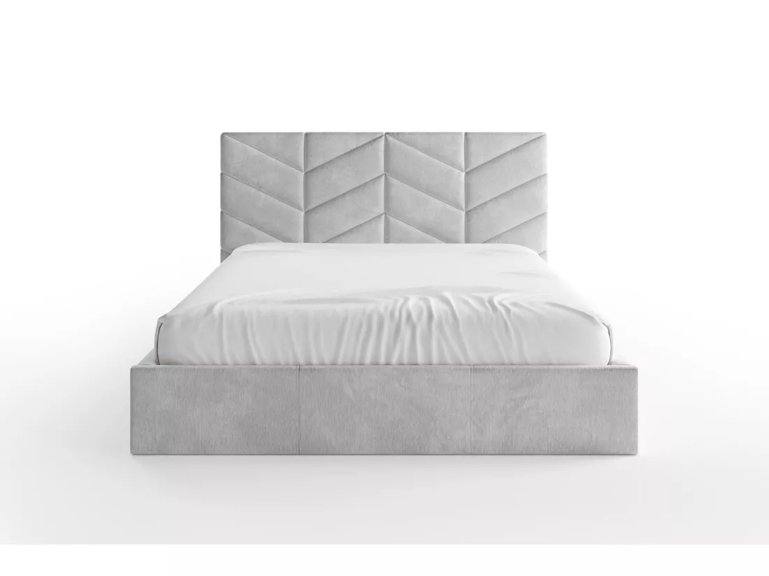 Lit coffre 180 x 200 cm - Tissu texturé - Gris - JUSTANI