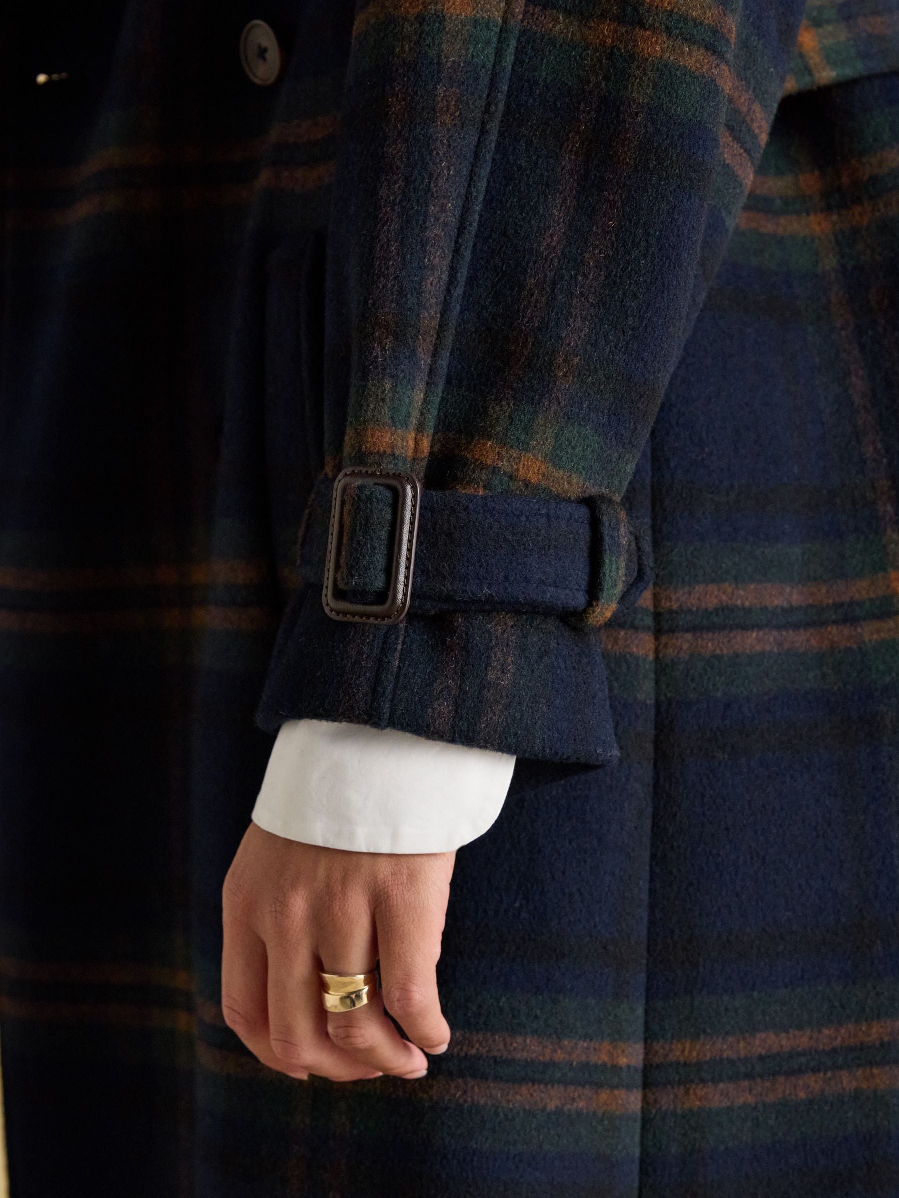Donkerblauw - Joules Amberley lange wollen Mix jas met riem