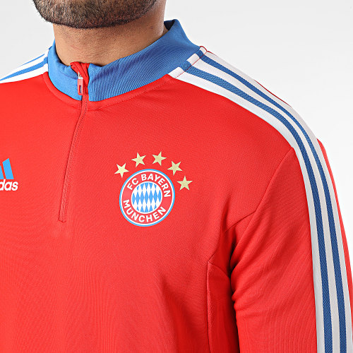 Sweat Col Zippé A Bandes FC Bayern Munich HU1280 Rouge Bleu