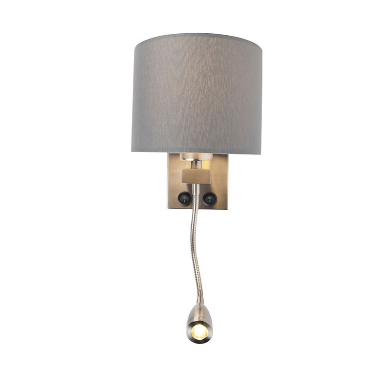 Moderne wandlamp staal met grijze kap - Brescia