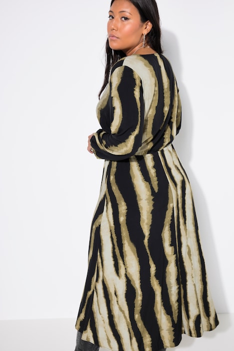 Maxikleid, A-Line, Batik-Streifen, Wrap-Optik