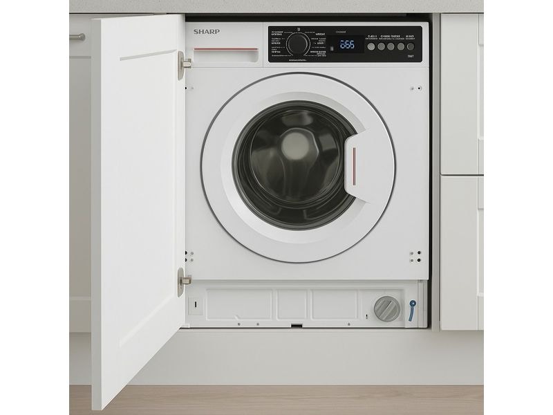 Sharp Einbau Waschmaschine ES-NIB814BWNA Links Frontloader mit 8 kg Ladekapazität