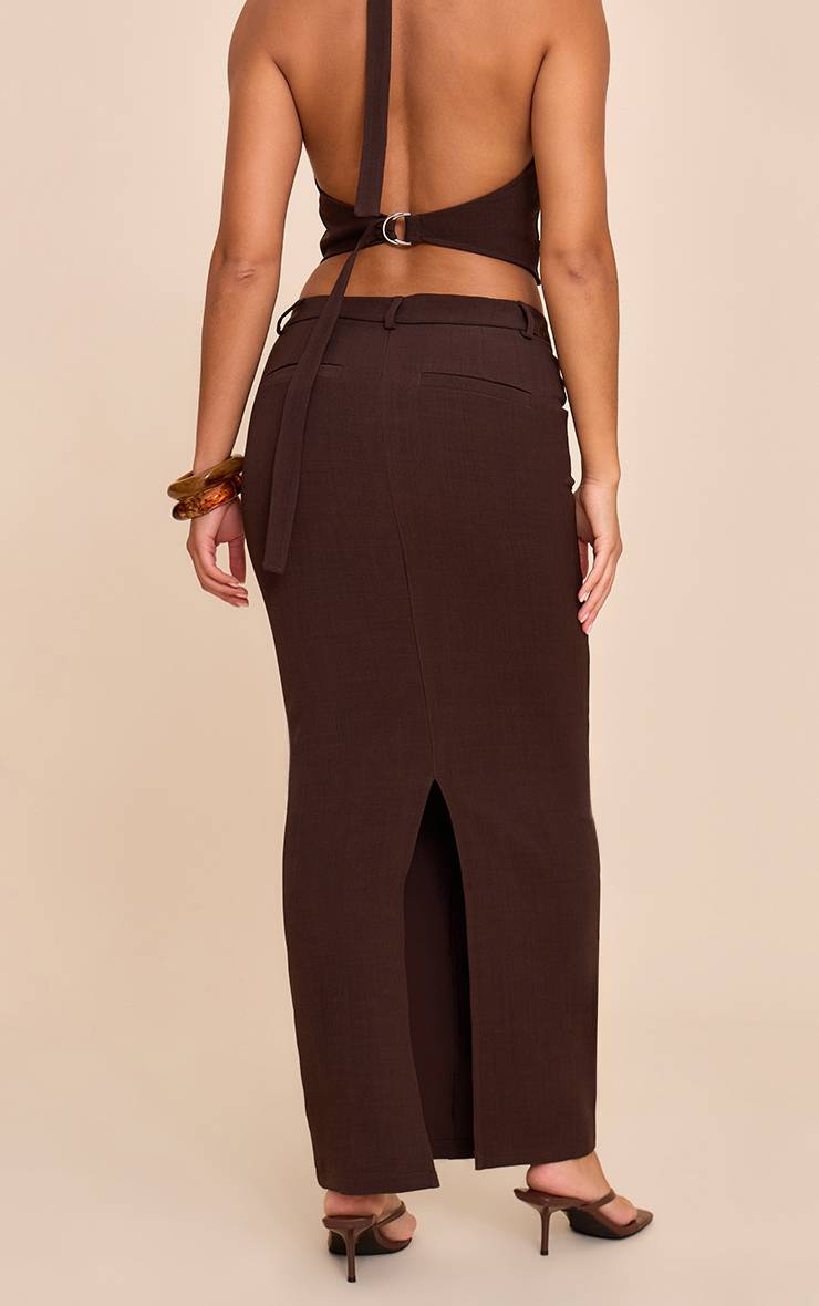 Marron Foncé Jupe Longue Ajustée En Tissu Tissé Coordonné